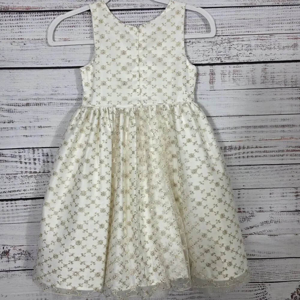 American Princess Girls Ivory Gold Glitter Tulle Party Dress Sleeveless
